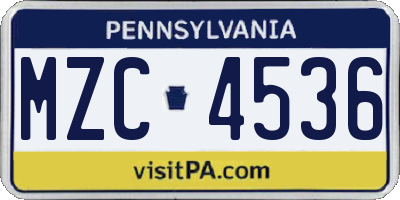 PA license plate MZC4536