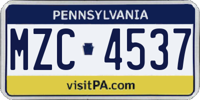 PA license plate MZC4537