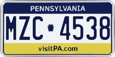 PA license plate MZC4538