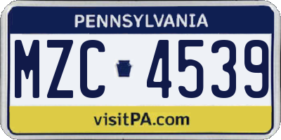 PA license plate MZC4539