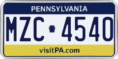 PA license plate MZC4540
