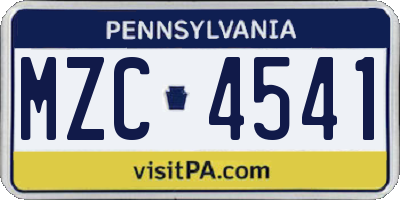 PA license plate MZC4541