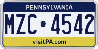 PA license plate MZC4542