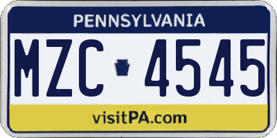PA license plate MZC4545