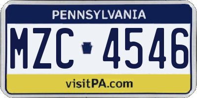 PA license plate MZC4546