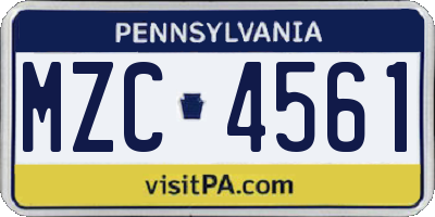 PA license plate MZC4561