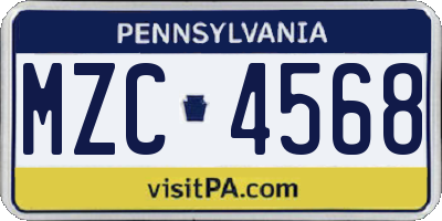 PA license plate MZC4568