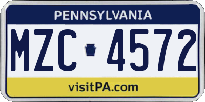 PA license plate MZC4572