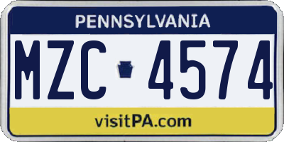 PA license plate MZC4574