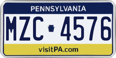 PA license plate MZC4576
