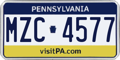 PA license plate MZC4577