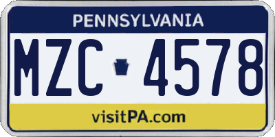 PA license plate MZC4578