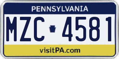 PA license plate MZC4581