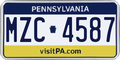 PA license plate MZC4587