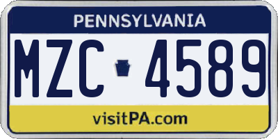 PA license plate MZC4589
