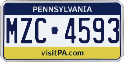 PA license plate MZC4593