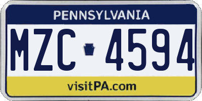 PA license plate MZC4594