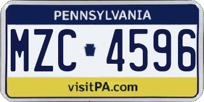 PA license plate MZC4596