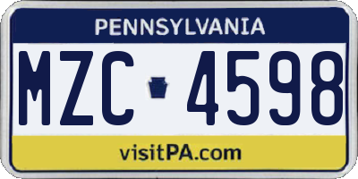 PA license plate MZC4598