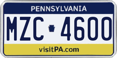 PA license plate MZC4600