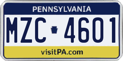 PA license plate MZC4601