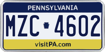 PA license plate MZC4602
