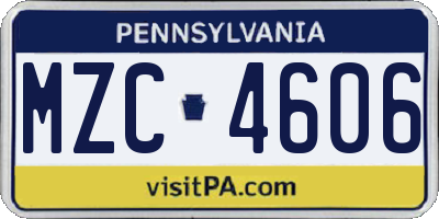PA license plate MZC4606