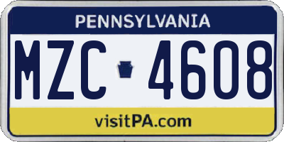 PA license plate MZC4608
