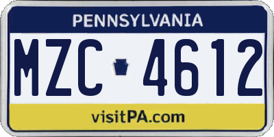 PA license plate MZC4612