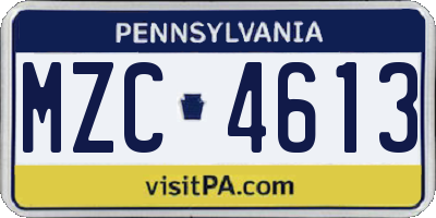 PA license plate MZC4613