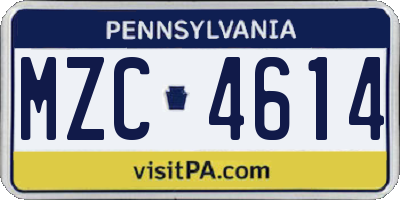 PA license plate MZC4614
