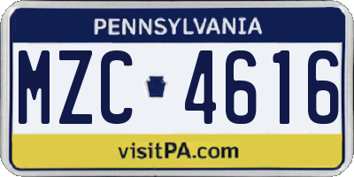PA license plate MZC4616