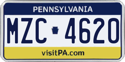 PA license plate MZC4620