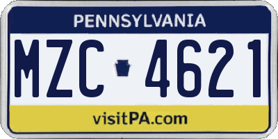 PA license plate MZC4621