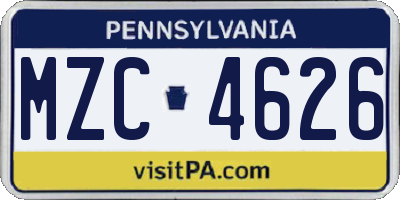 PA license plate MZC4626