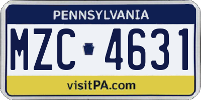 PA license plate MZC4631