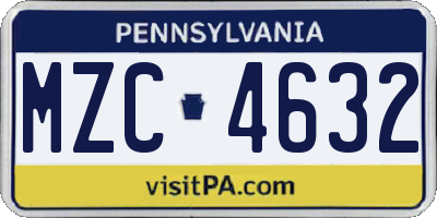 PA license plate MZC4632