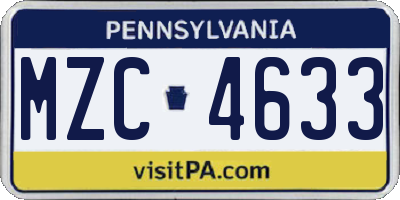 PA license plate MZC4633