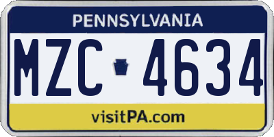 PA license plate MZC4634