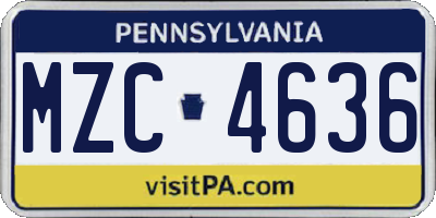 PA license plate MZC4636