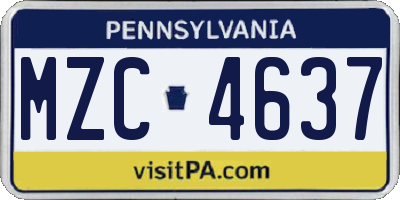 PA license plate MZC4637