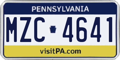 PA license plate MZC4641