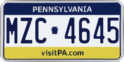 PA license plate MZC4645