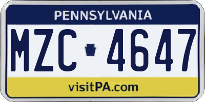 PA license plate MZC4647