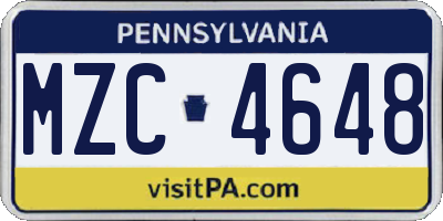 PA license plate MZC4648