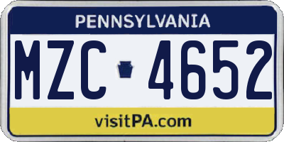 PA license plate MZC4652