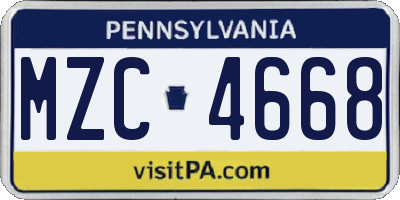PA license plate MZC4668