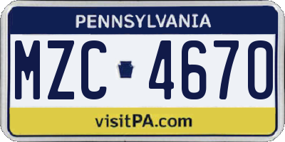 PA license plate MZC4670