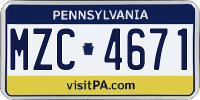 PA license plate MZC4671