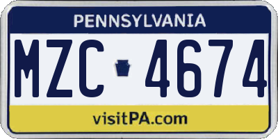 PA license plate MZC4674